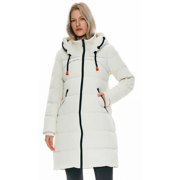 Orolay women’s white Long Thickened Hooded Down Jacket 90% white down (size XS) - Picture 1 of 12